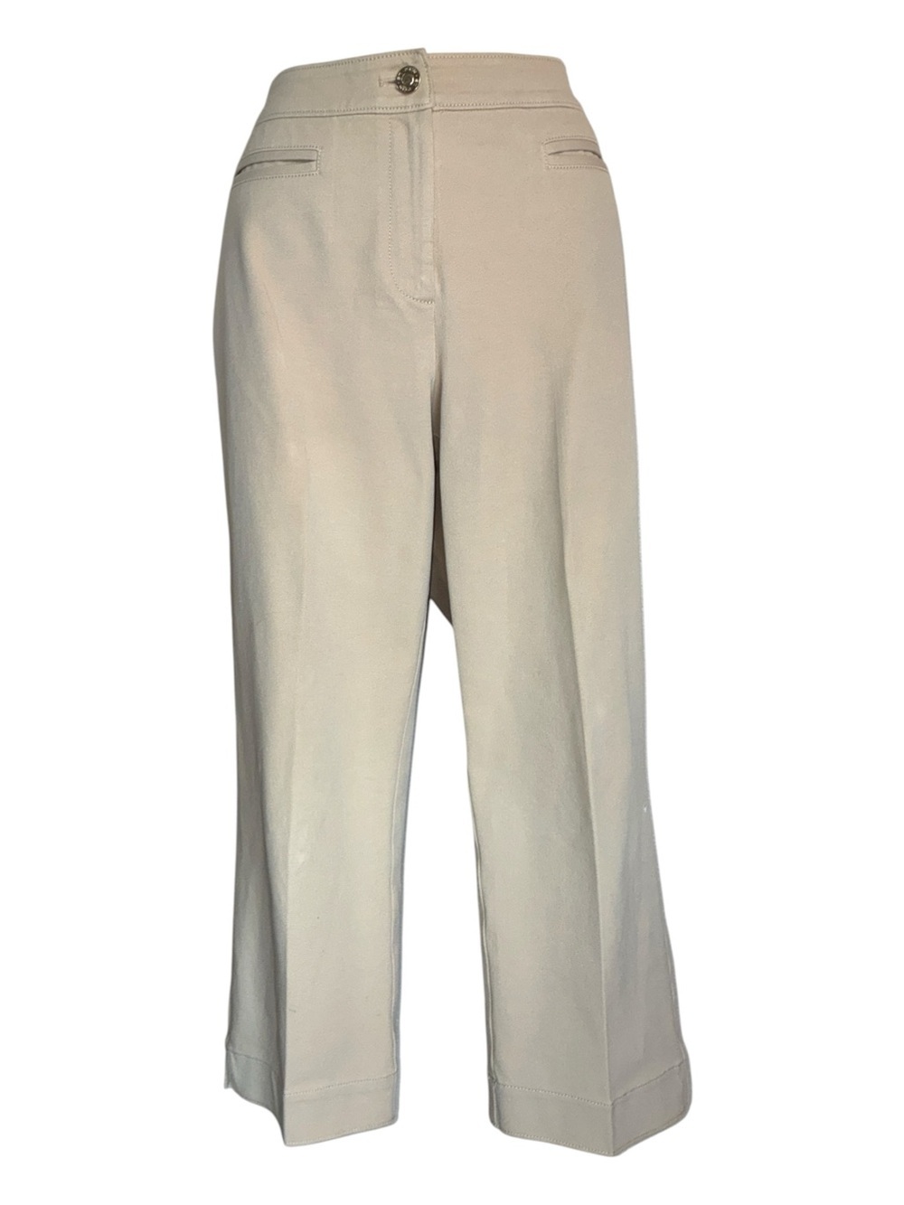 St. John cropped pants, women's 6, khaki, tan, welted front pockets Wide-Leg euc